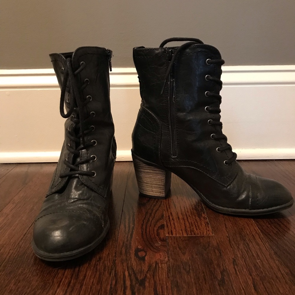 Diba Black Lace Up Combat Ankle Boots